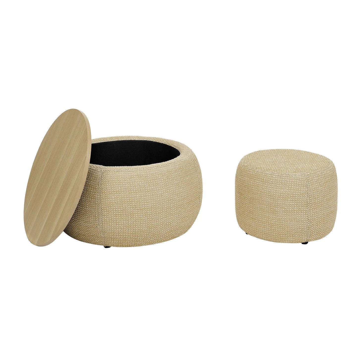 Woven Rattan Fabric Round Storage Ottoman with 2-in-1 Function as End Table and Ottoman, Dark Yellow, 25'x25'x14.7' – view 1