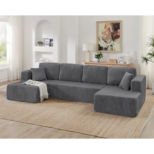 U shape Modular Sectional Sofa, Compressed Sectional Sofa Modern Minimalist Style Corduroy Couch, Sleeper Sofa for Living Room, Bedroom, Comfy – view 1