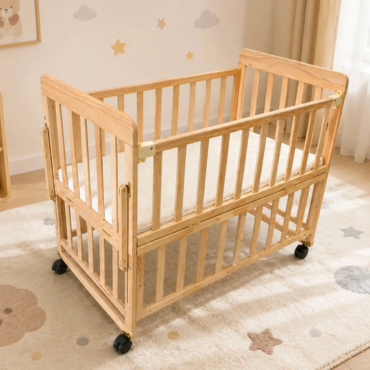 Solid Wood Baby Bassinets Wooden Bedside Bassinet Portable Extendable Mini Baby Crib 3 Adjustable Heights with Mattress for Newborns – view 1