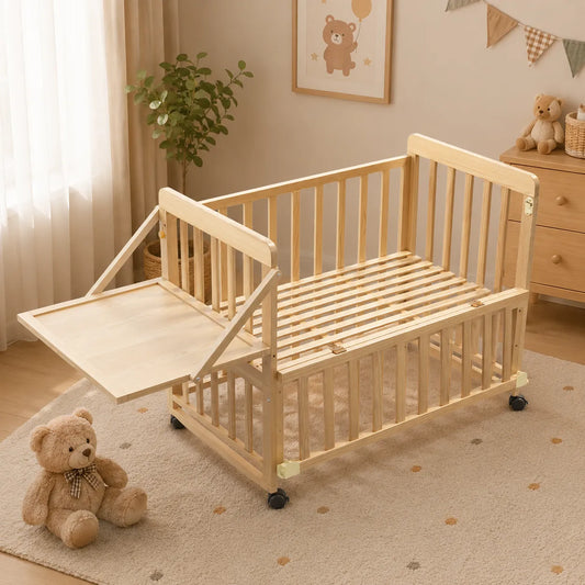Solid Wood Baby Bassinets Wooden Bedside Bassinet Portable Mini Baby Crib 3 Adjustable Heights With Mattress and Changing Shelf for Newborns – view 1