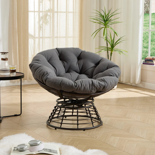 Comfortable Ergonomic Wicker Papasan Chair, 360° Swivel Indoor Outdoor Rattan Chair with Soft Thick Cushion, Ideal for Living Room, Bedroom, Reading – view 1
