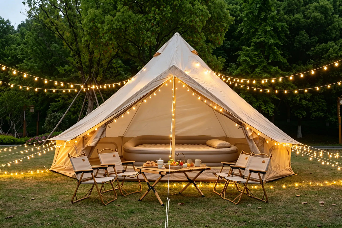 Oxford Bell Tent for Family Camping - Spacious 9.8ft Yurt with Stove Jack, Large Glamping Tents for 3-4 People, 4 Season Oxford Hot Tent Shelter Beige – view 1