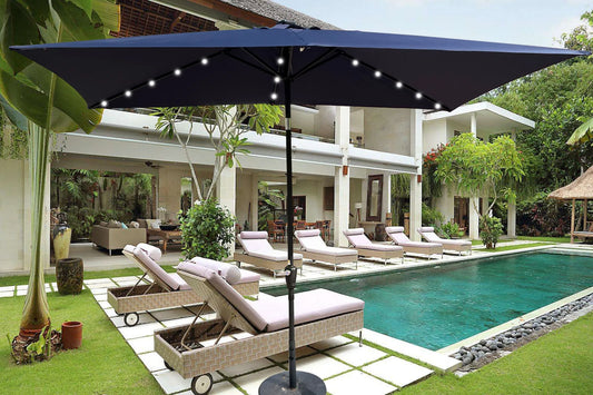 10 x 6.5t Rectangular Patio Solar LED Lighted Outdoor Umbrellas with Crank and Push Button Tilt for Garden Backyard Pool Swimming Pool – view 1