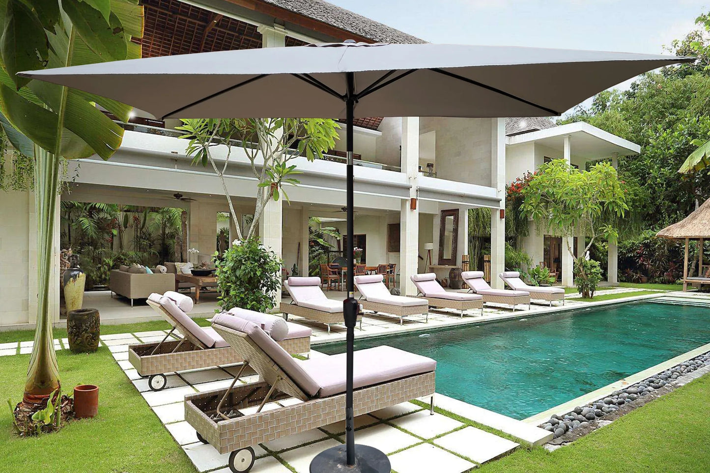 6 x 9ft Patio Umbrella Outdoor Waterproof Umbrella with Crank and Push Button Tilt without flap for Garden Backyard Pool Swimming Pool Market – view 1