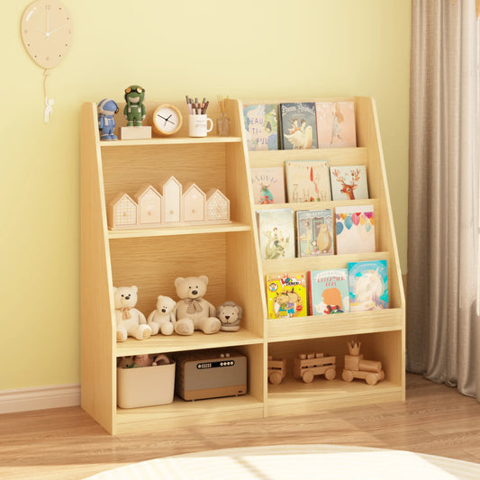 Kids Bookshelf and Toy Storage Organizer, Multifunctional 4 Tier Wooden Kids Book Shelf with Bookcase Display Stand in Kids Room Playroom Nursery for – view 1