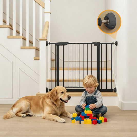 29.5-45.3' Wide Baby Gate with wall protector for Stairs, Dog Gate Indoor for Doorways, No Drilling Pressure Mounted Pet Gates for Kids, Easy Walk – view 1