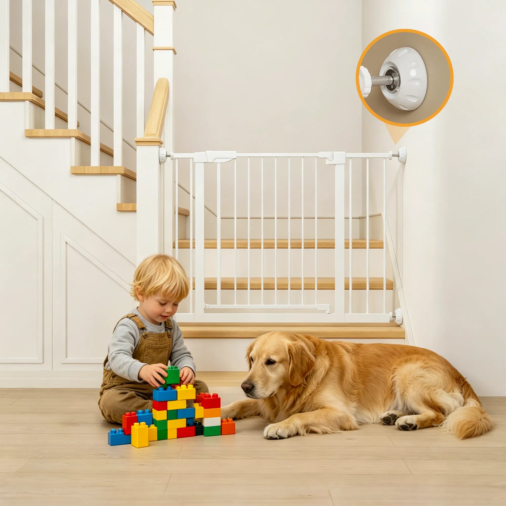 29.5-45.3' Wide Baby Gate with wall protector for Stairs, Dog Gate Indoor for Doorways, No Drilling Pressure Mounted Pet Gates for Kids, Easy Walk – view 1