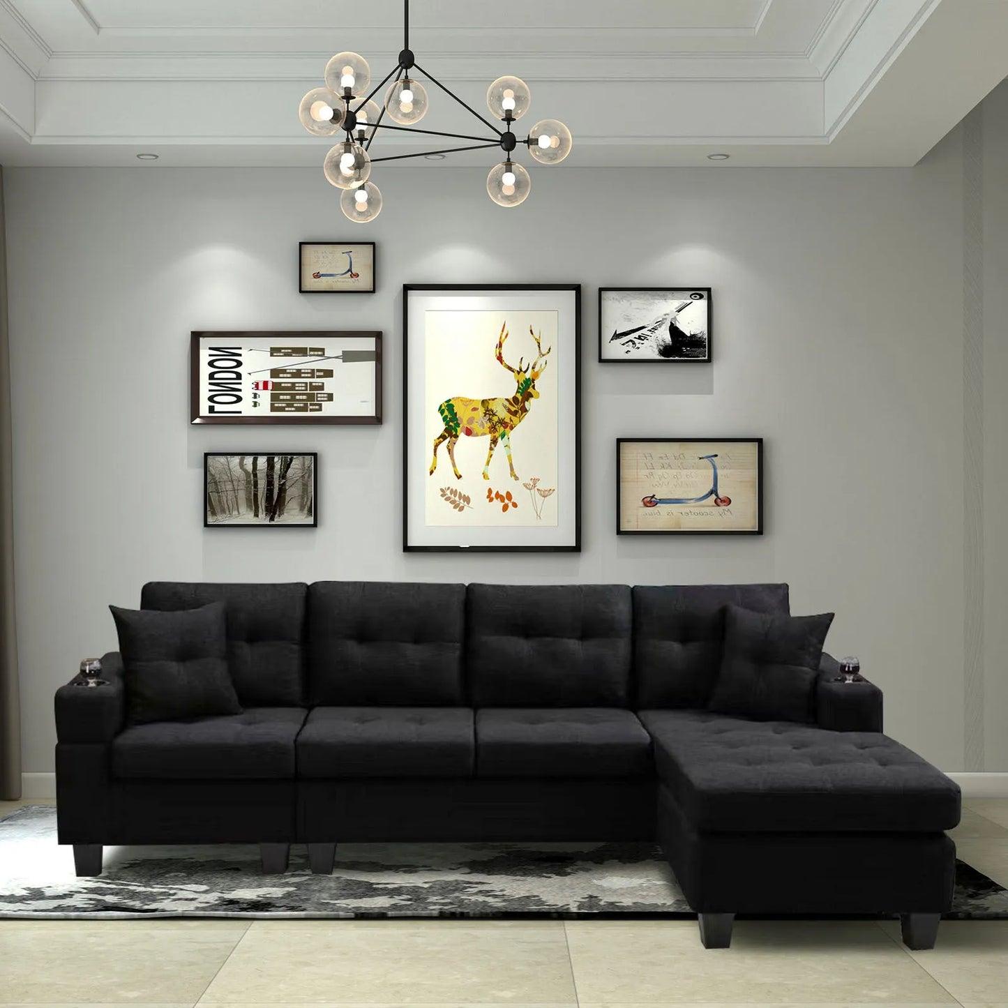 MEGA right sectional sofa with footrest, convertible corner sofa with armrest storage, living room and apartment sectional sofa, right chaise longue – view 1