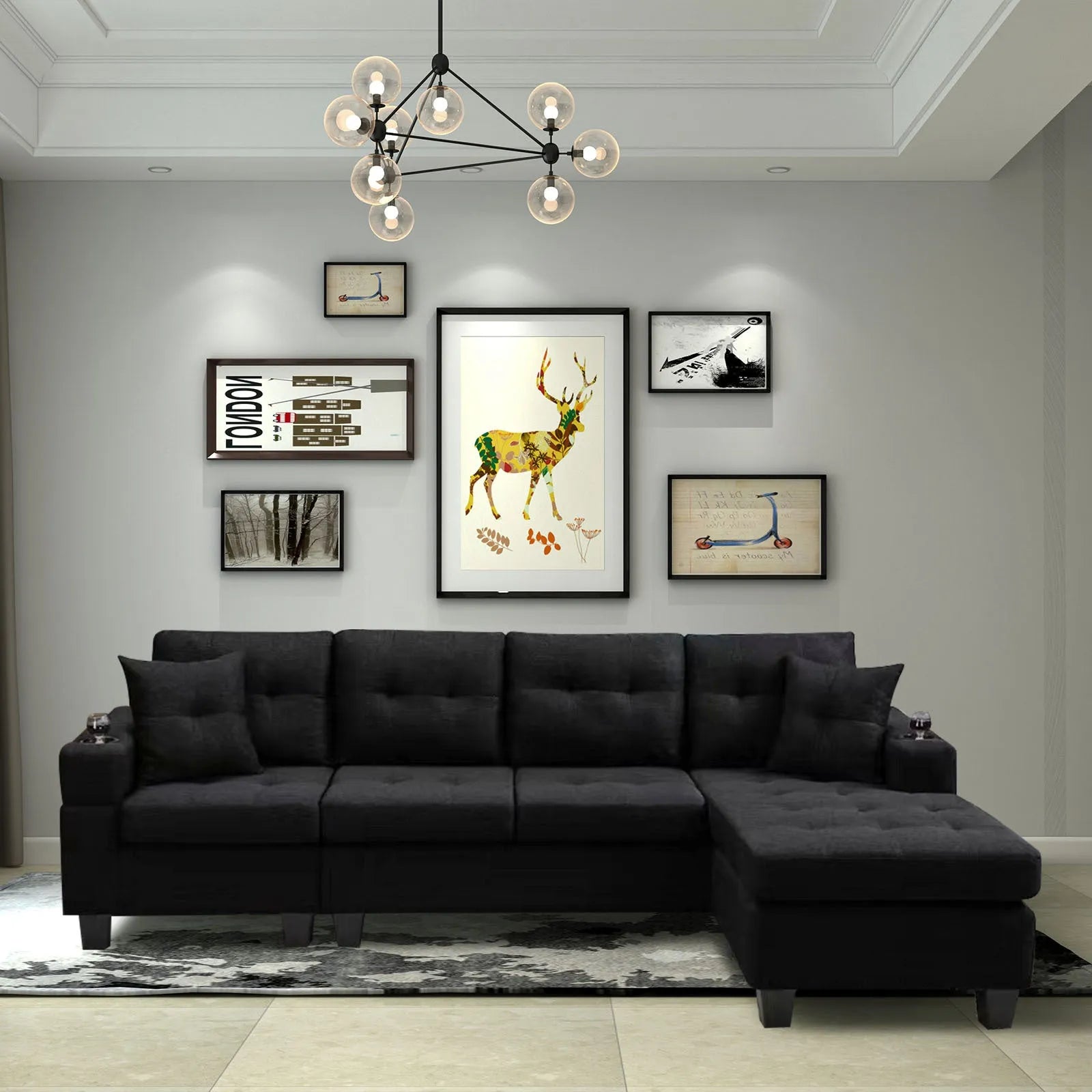 MEGA right sectional sofa with footrest, convertible corner sofa with armrest storage, living room and apartment sectional sofa, right chaise longue – view 1