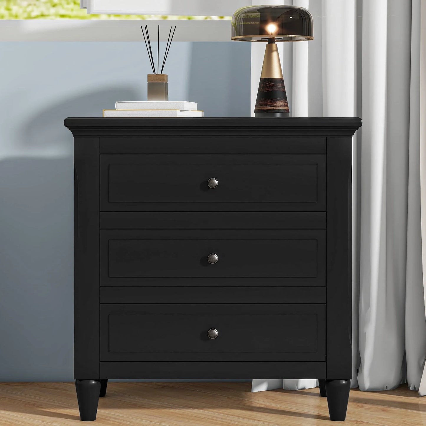 U_STYLE 28''painted Nightstand with 3 Drawers and Smooth Gliding Rails ,Simple Bedside Cabinet with Metal handle, Minimalist Sofa Side Table with – view 1