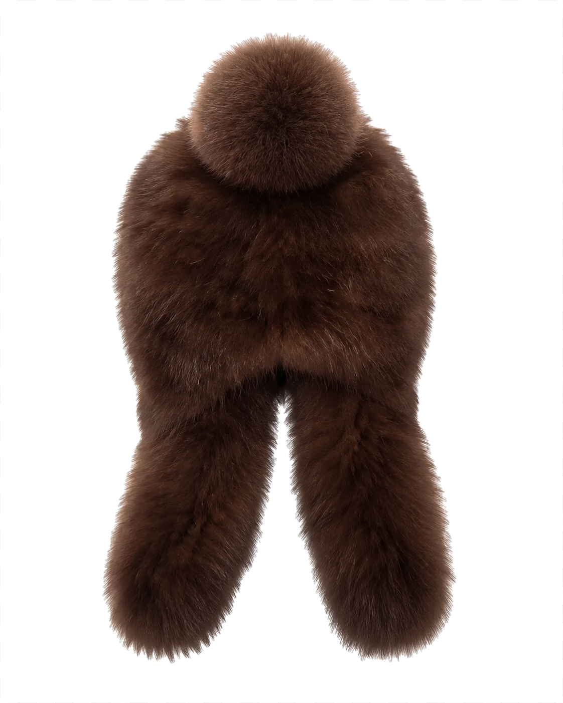 Women's brown sable fur earflap winter hat with fox fur pom-pom, front view