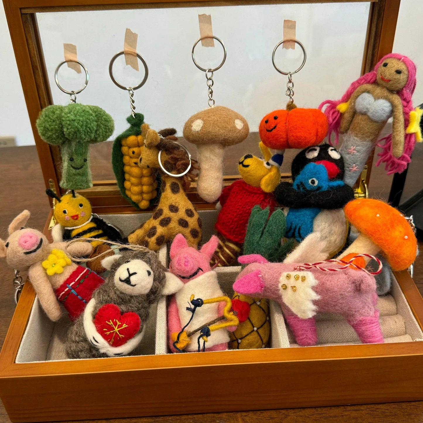 Handmade wool felt animal bag charm and keychain collection