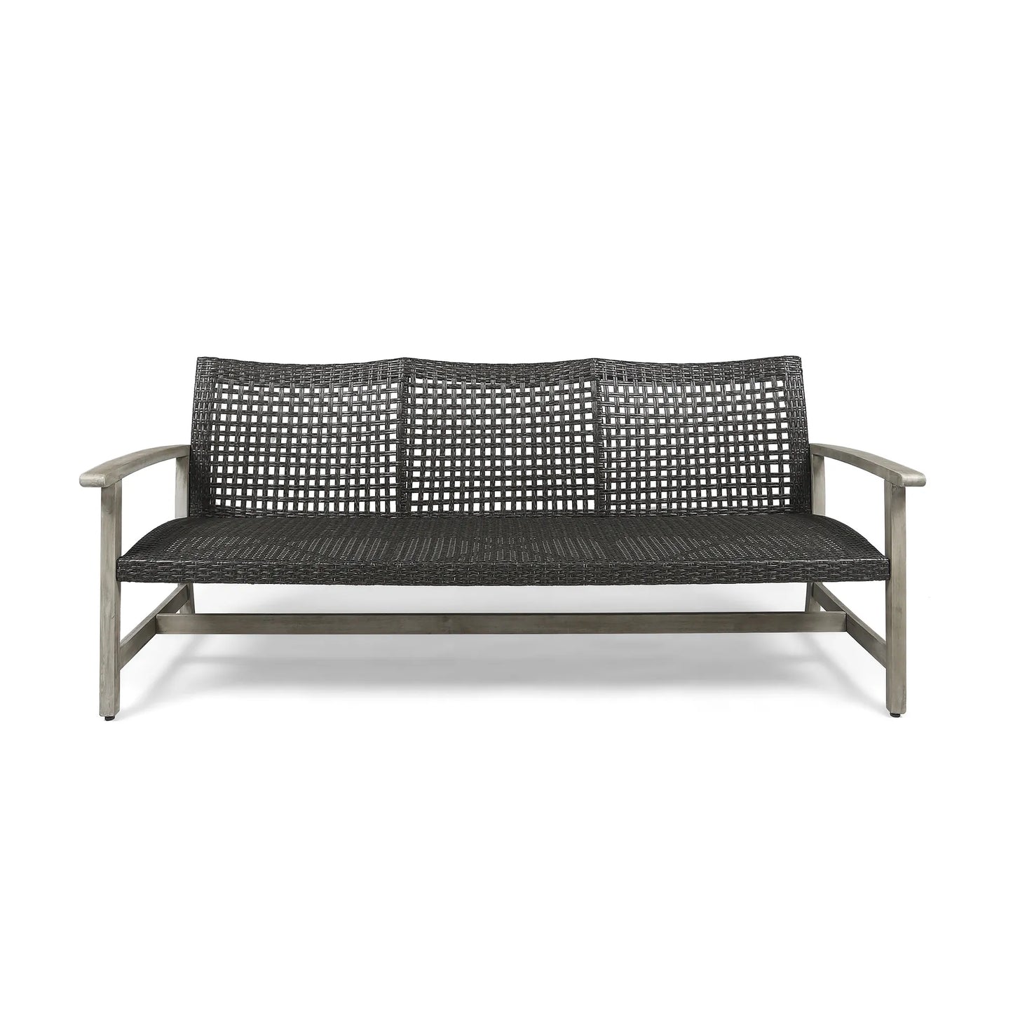 Outdoor Acacia Wood Wicker 3 Seater Sofa, Patio Furniture Conversation Set for Backyard – view 2