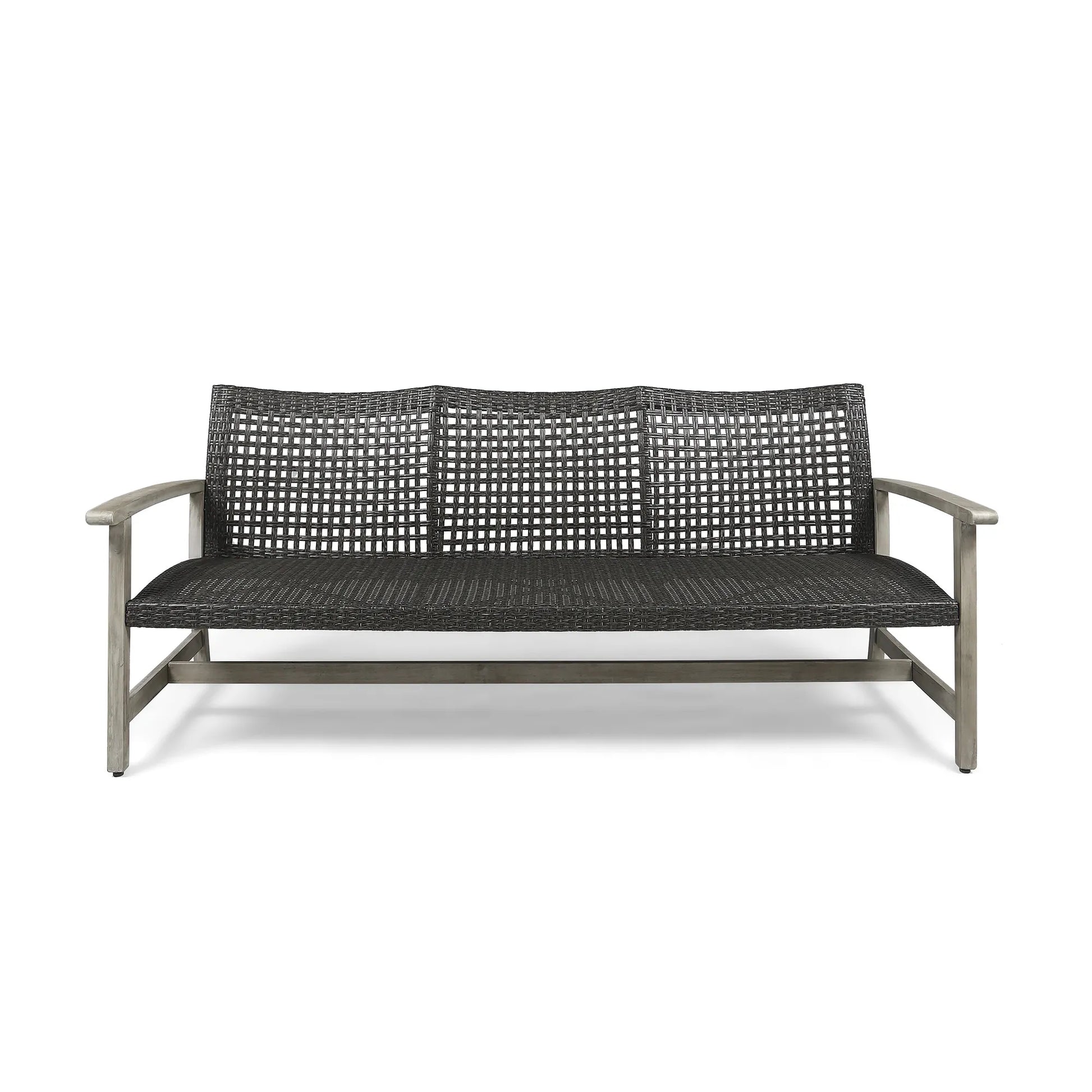 Outdoor Acacia Wood Wicker 3 Seater Sofa, Patio Furniture Conversation Set for Backyard – view 2