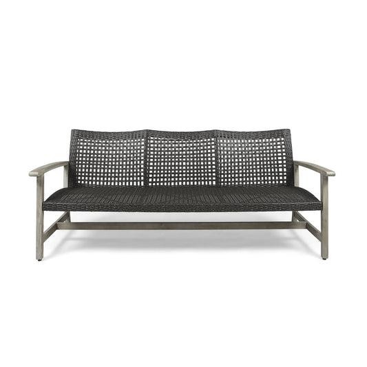 Outdoor Acacia Wood Wicker 3 Seater Sofa, Patio Furniture Conversation Set for Backyard – view 2