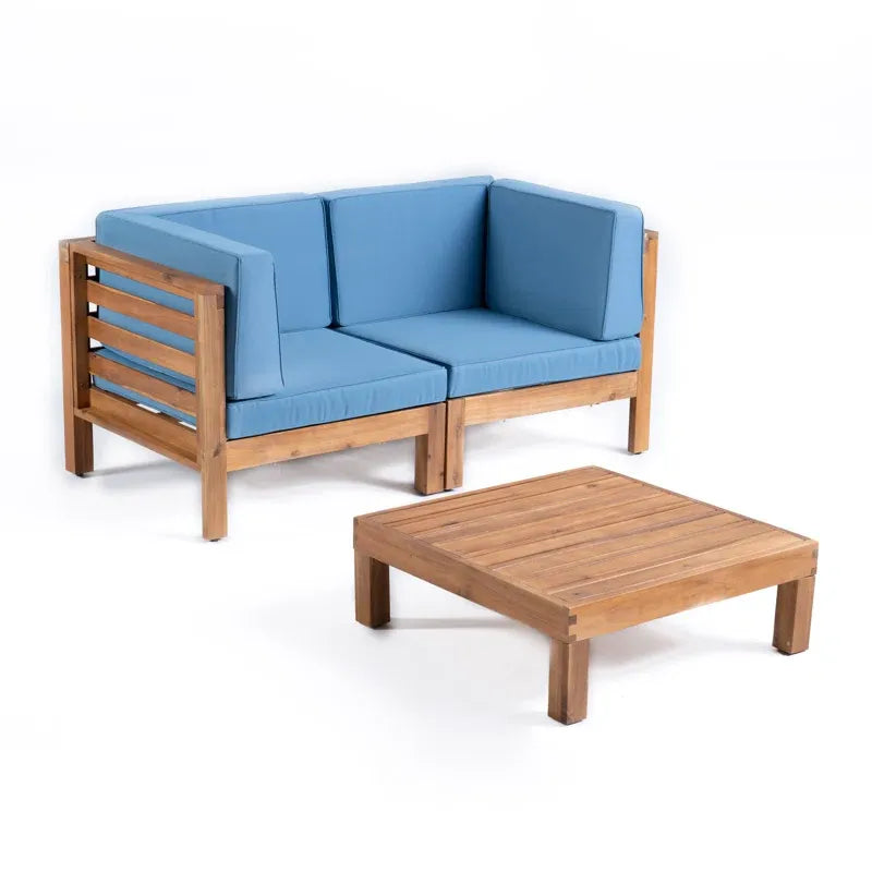 3-Piece LOVE SEAT SET WITH COFFEE TABLE, BLUE – view 2