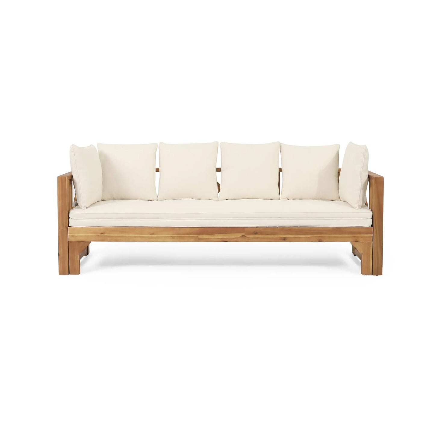 Outdoor Extendable Acacia Wood 3 Seater Sofa, Upholstered Cushion Couch, Daybed Sofa Chair, Spacious Seating Lounge Chair, Patio Daybed Sofa for – view 2