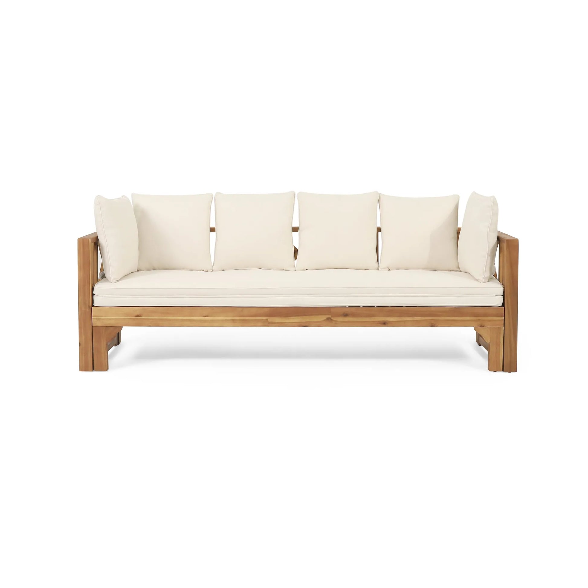 Outdoor Extendable Acacia Wood 3 Seater Sofa, Upholstered Cushion Couch, Daybed Sofa Chair, Spacious Seating Lounge Chair, Patio Daybed Sofa for – view 2