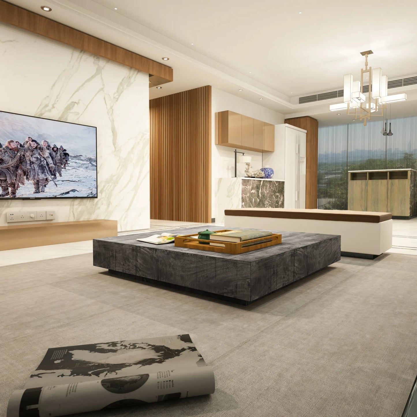 Charcoal Finish Solid Wood Low Profile Rough Coffee Table – view 2
