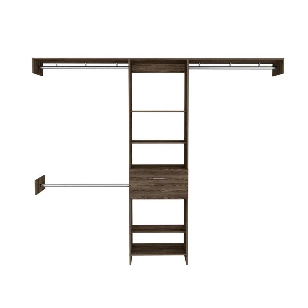 250 Closet System, Five Open Shelves, One Drawer, Three Metal Rods -Dark Walnut – view 2