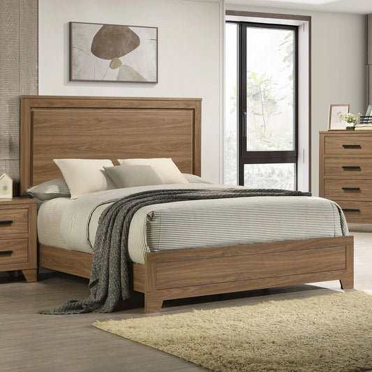 Walnut / Chestnut 3pc Set Queen Size Bed Dresser And Mirror Panel HB Bedroom Furniture Wooden Transitional – view 2