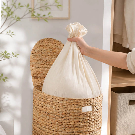 Ludmila Water Hyacinth Woven Half Oval Laundry Hamper - 16.9' x 13.8' x 20.5' - Natural Brown – view 2
