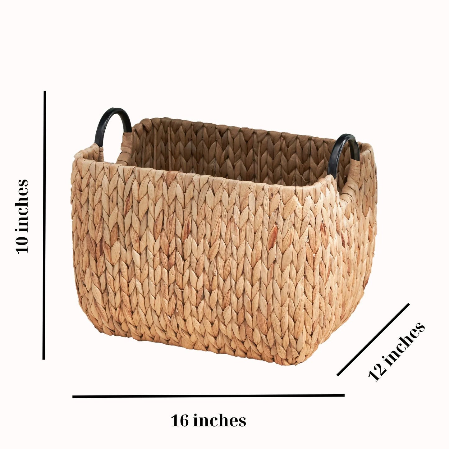 Rectangular Multi Purpose Water Hyacinth Woven Wicker Baskets with Handles - 16' x 12' x 13' - Natural Brown - For Towel, Toys, Magazine and Kitchen – view 2