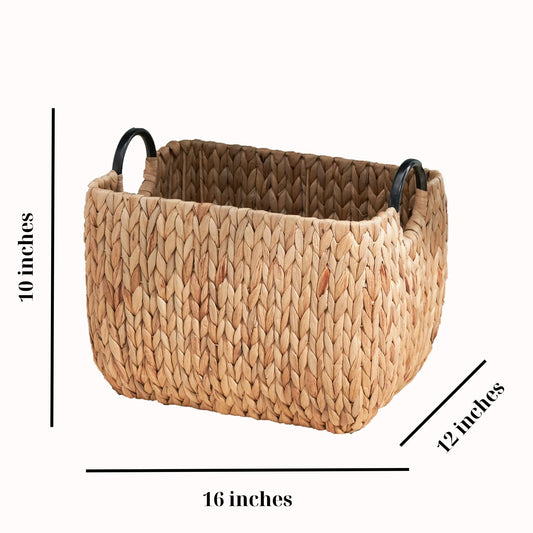 Rectangular Multi Purpose Water Hyacinth Woven Wicker Baskets with Handles - 16' x 12' x 13' - Natural Brown - For Towel, Toys, Magazine and Kitchen – view 2