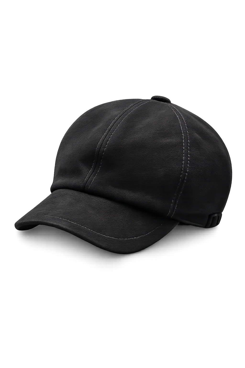 Black suede lambskin beret cap shown in a three-quarter product view
