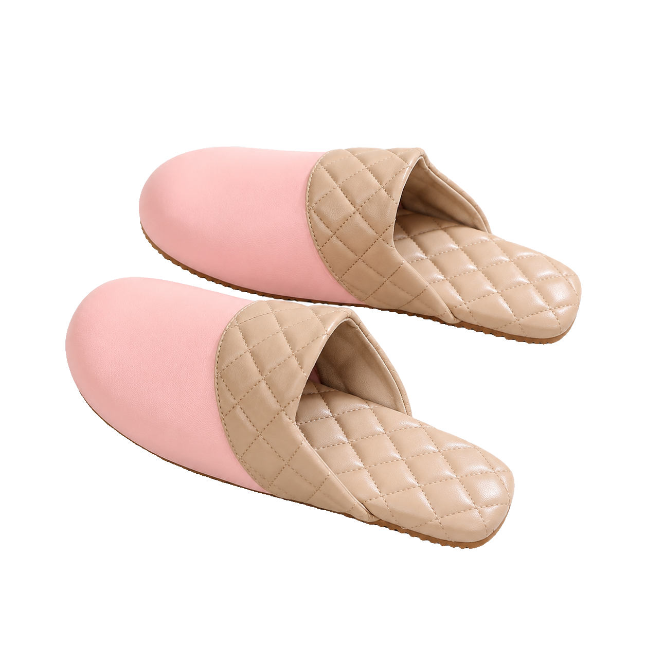 Blush Pink genuine lambskin leather house slippers on a transparent background