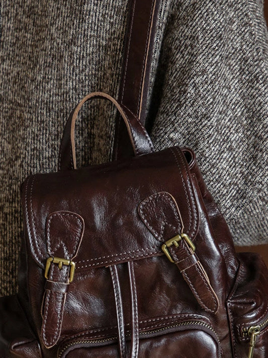 Coffee brown cowhide commuter backpack full view