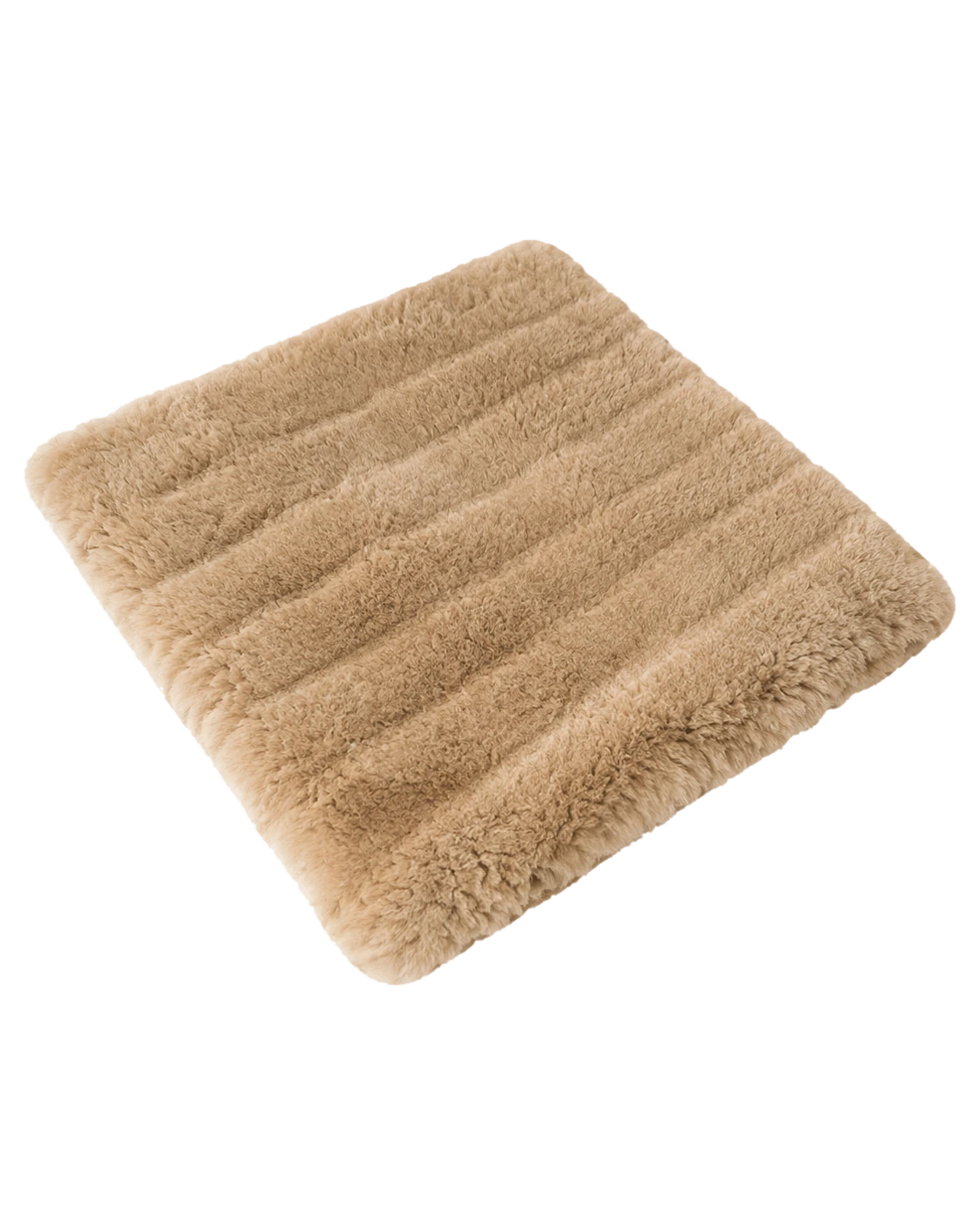 Camel genuine short-pile sheared-sheepskin patchwork chair pad on transparent background