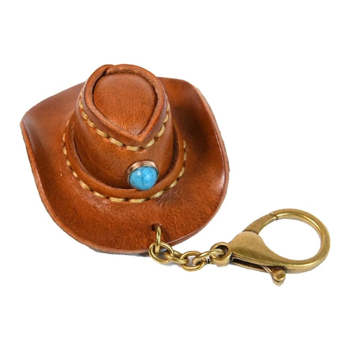 Sunset Yellow cowhide mini cowboy hat keychain, full product view