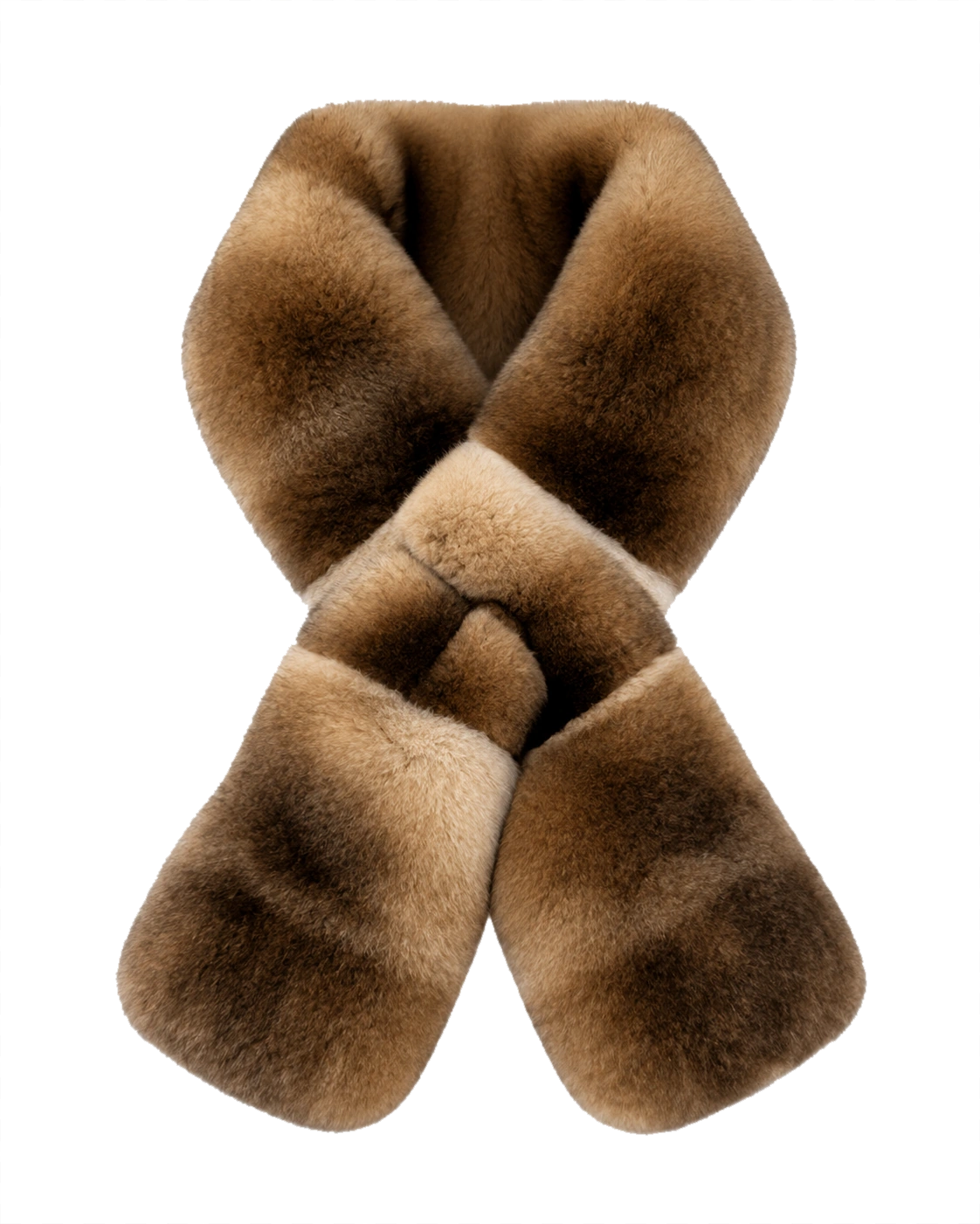 Amber gradient genuine Rex rabbit fur crossover scarf on a transparent background