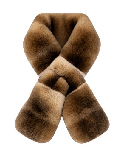Amber gradient genuine Rex rabbit fur crossover scarf on a transparent background