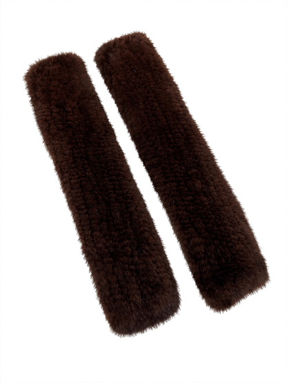 Dark Brown genuine mink fur fingerless arm warmers, product view