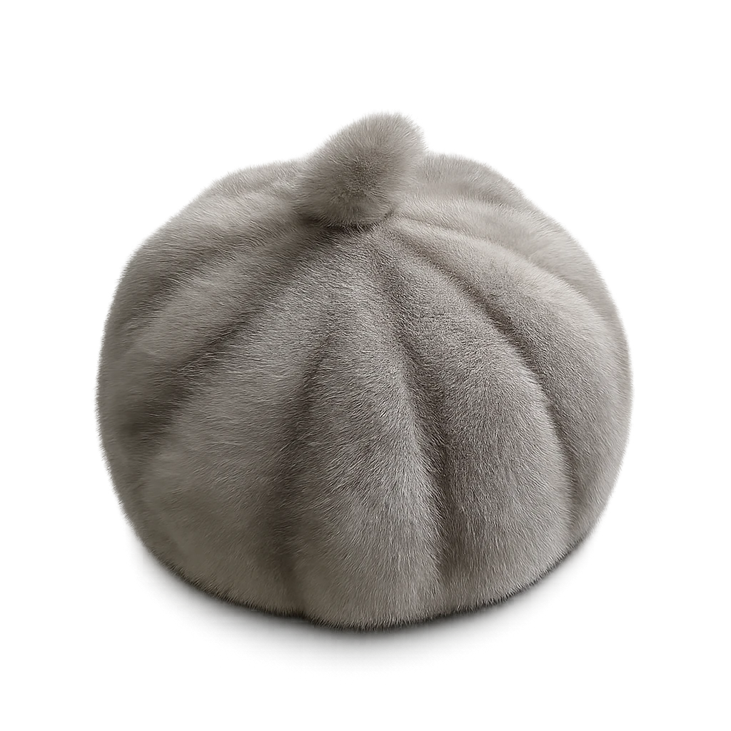 Dark Gray genuine mink fur paneled winter beret