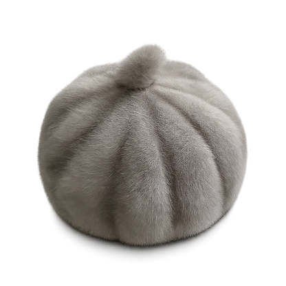 Dark Gray genuine mink fur paneled winter beret