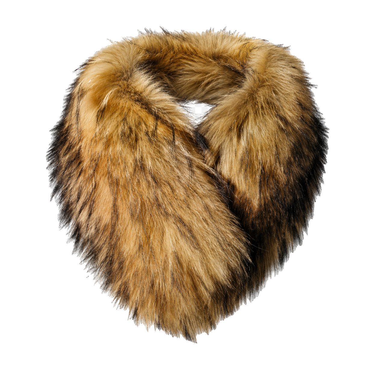 Deep Natural Brown genuine fox fur pull-on cape scarf on a transparent background