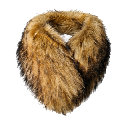Deep Natural Brown genuine fox fur pull-on cape scarf on a transparent background