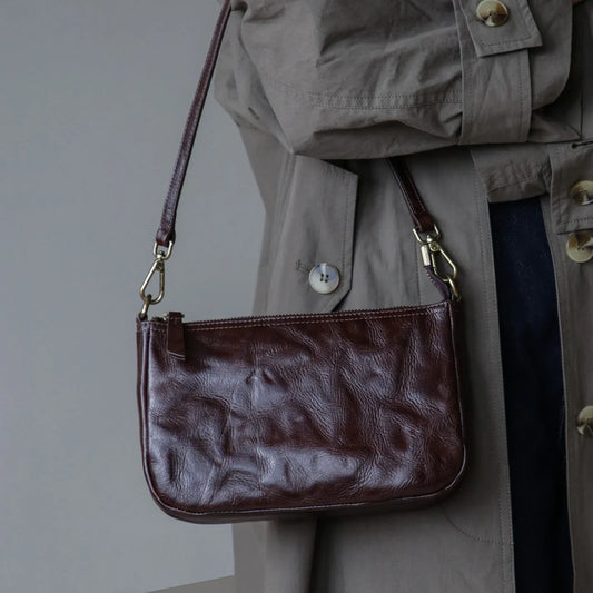 Ebony Coffee crinkle-finish leather shoulder bag front view