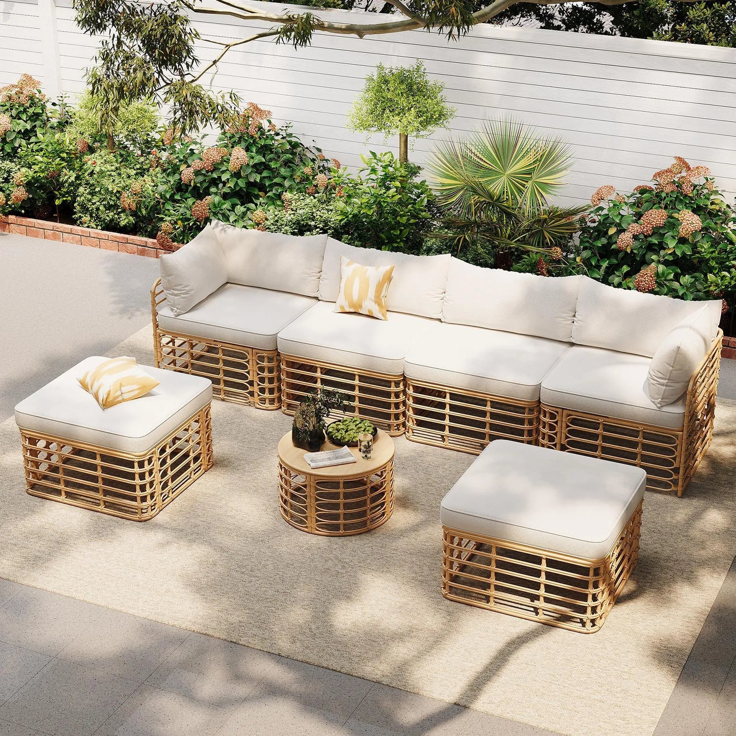 7 Pieces Outdoor Patio Furniture, All-Weather Rattan Sectional Sofa Set with Thick Cushions and Pillows, Freely Combined Conversation Sets for – view 2