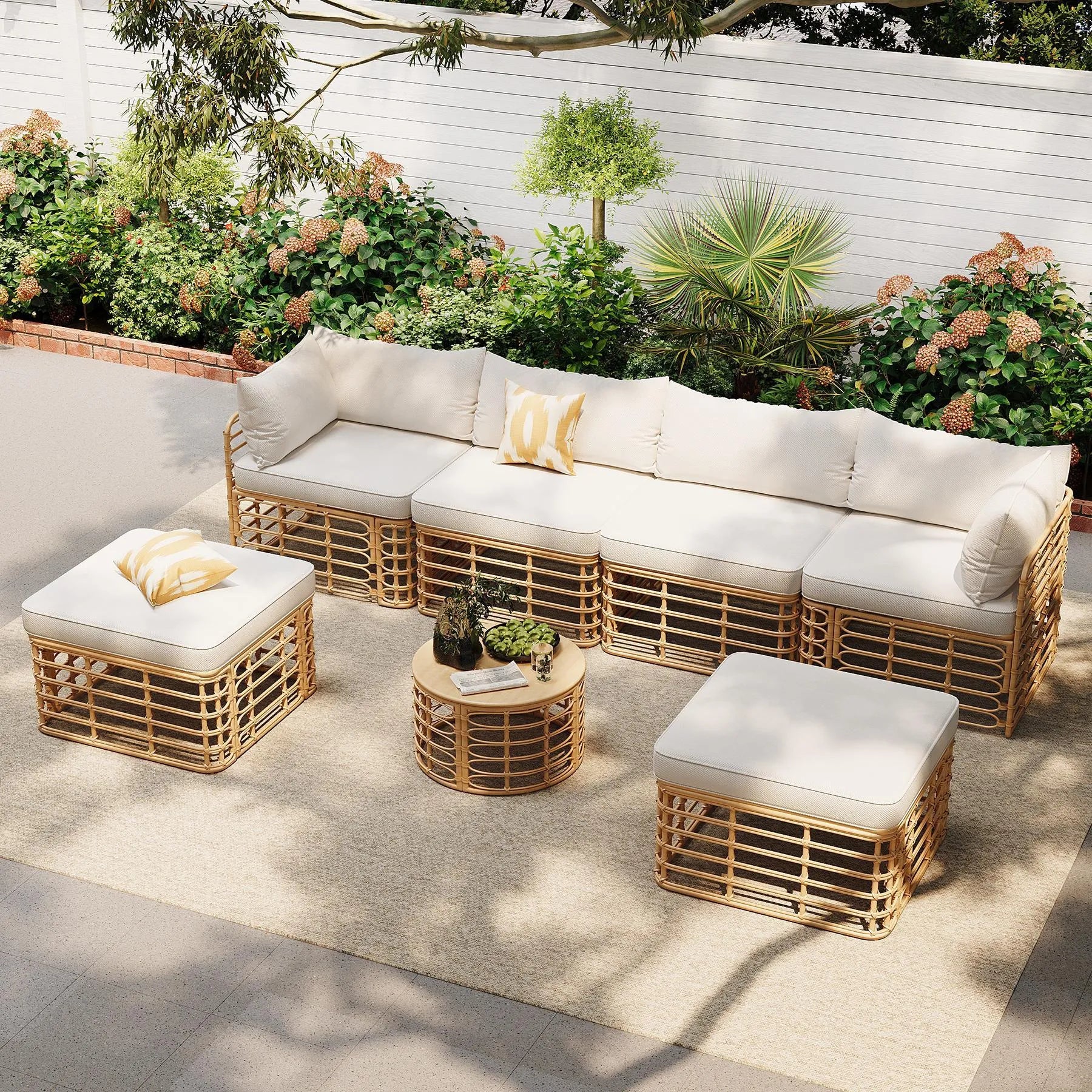 7 Pieces Outdoor Patio Furniture, All-Weather Rattan Sectional Sofa Set with Thick Cushions and Pillows, Freely Combined Conversation Sets for – view 2