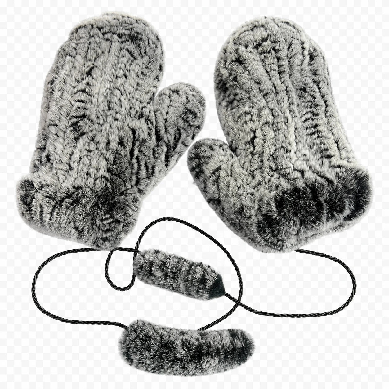 Frosted Charcoal genuine Rex rabbit fur knit mittens, product view