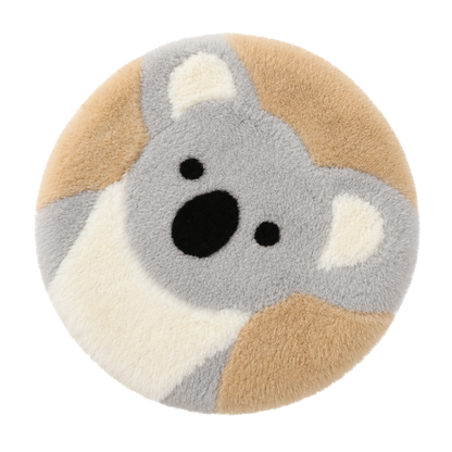 Koala genuine sheepskin wool cartoon round chair pad on transparent background