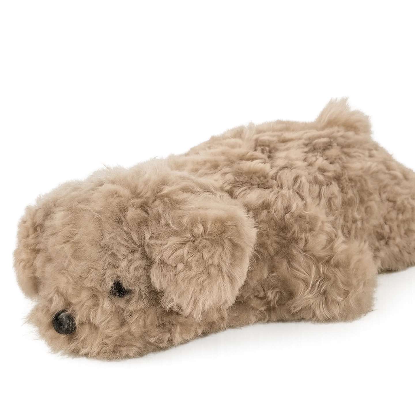 Light cocoa lambswool poodle-shaped decorative pillow, full view