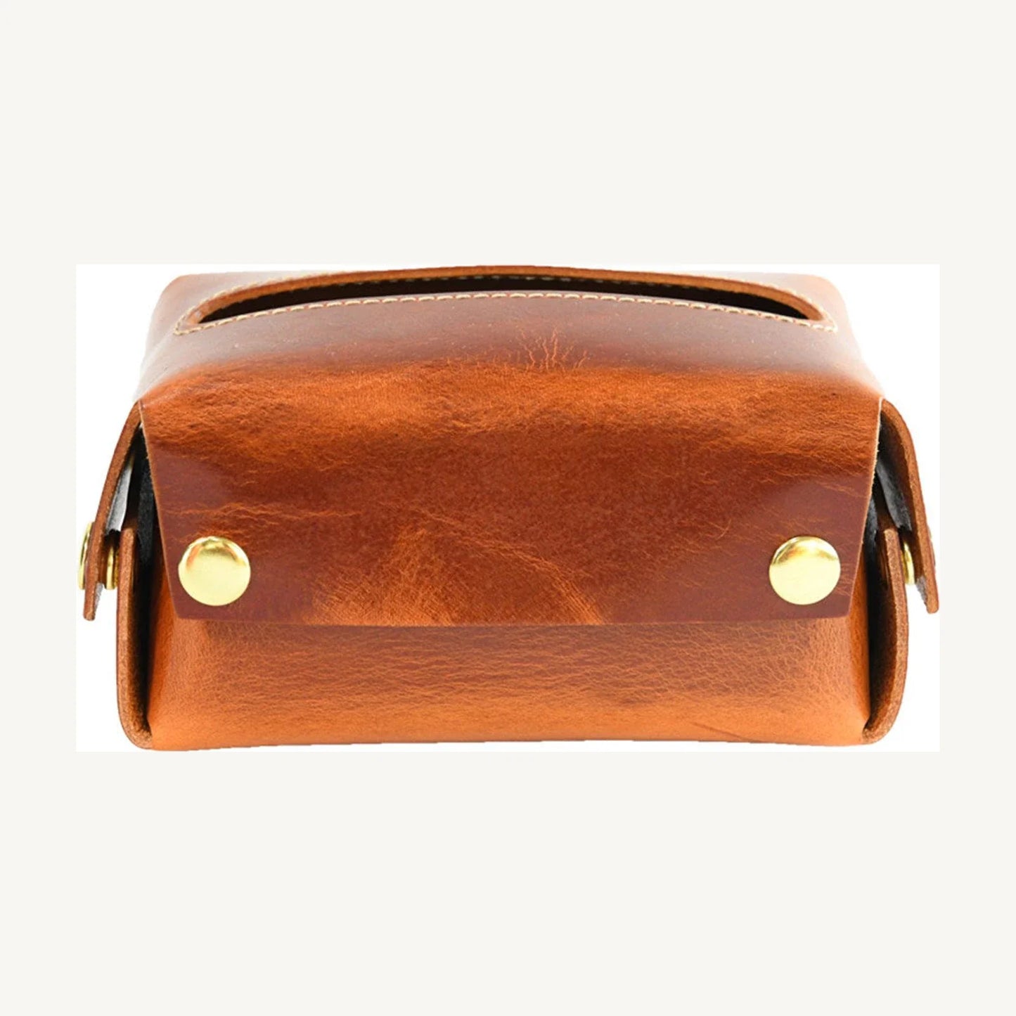 Front view of the Vintage Brown leather tissue box cover