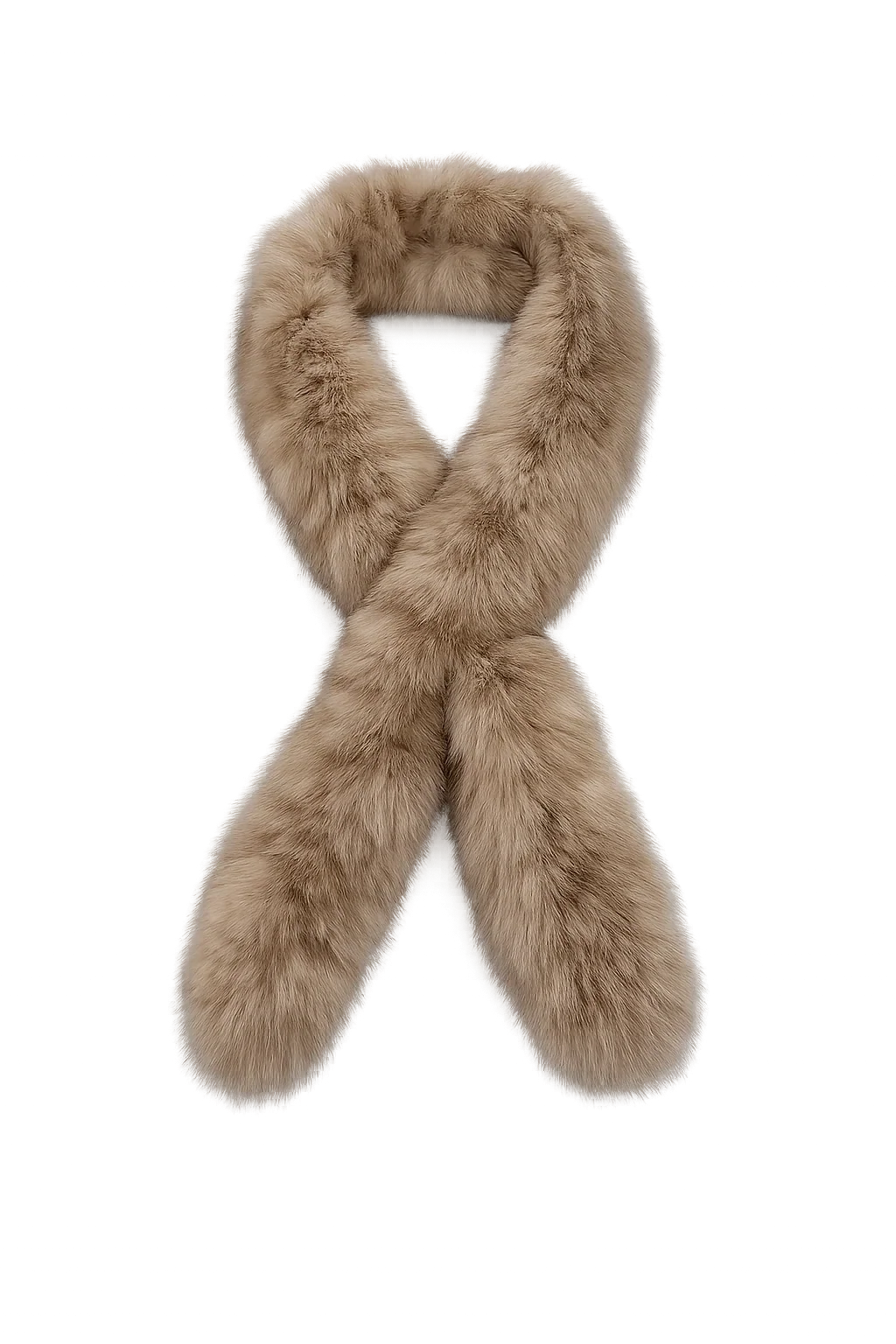 Light Brown genuine sable fur mini pull-through scarf, front product view