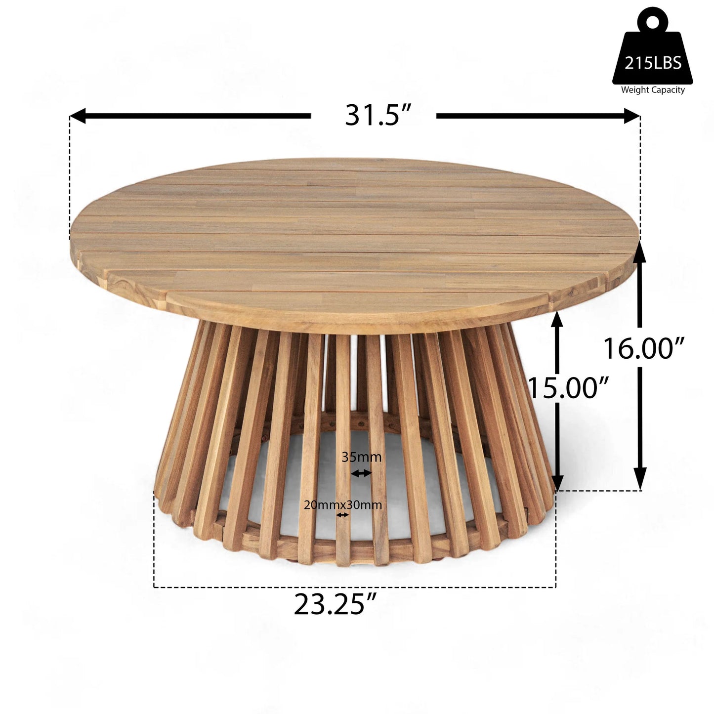 Acacia Wood Patio Coffee Table – view 2