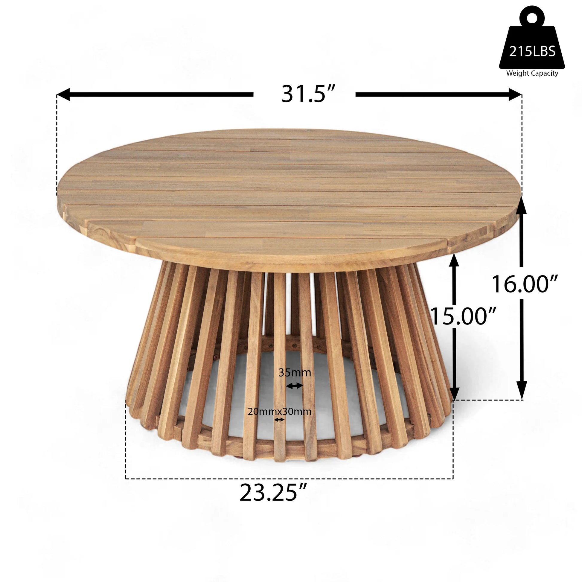 Acacia Wood Patio Coffee Table – view 2
